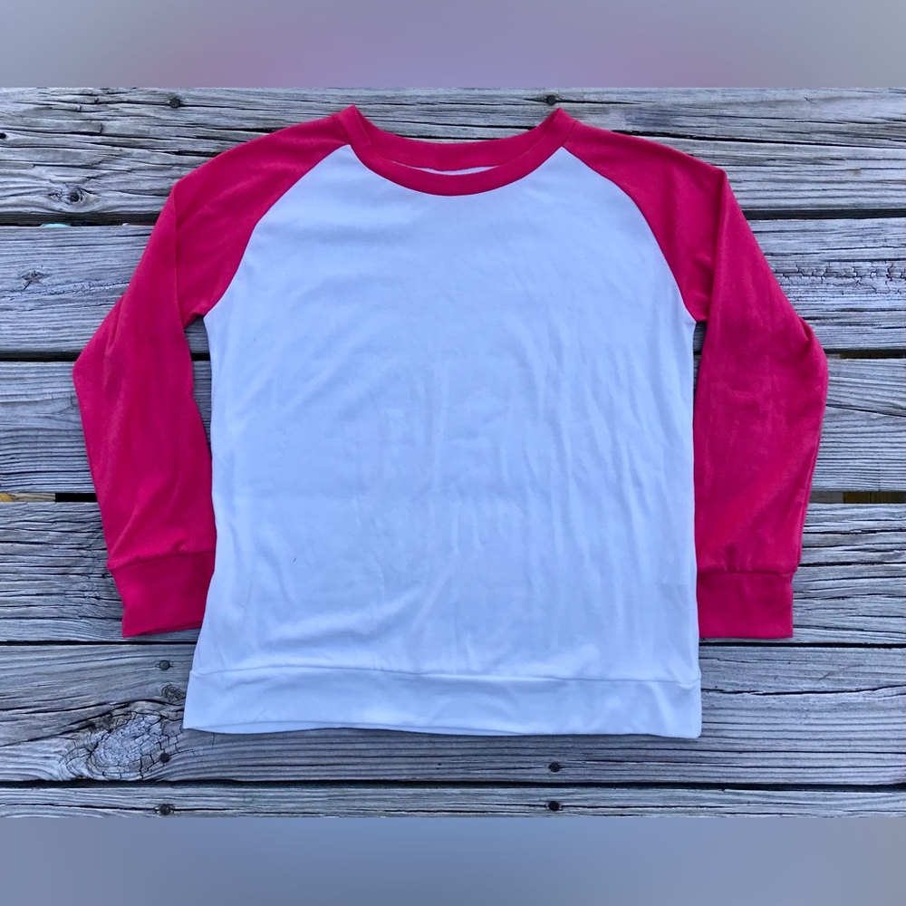 Ladies L Red White Raglan Vintage Look Team Jersey Baseball Top Knit Shirt